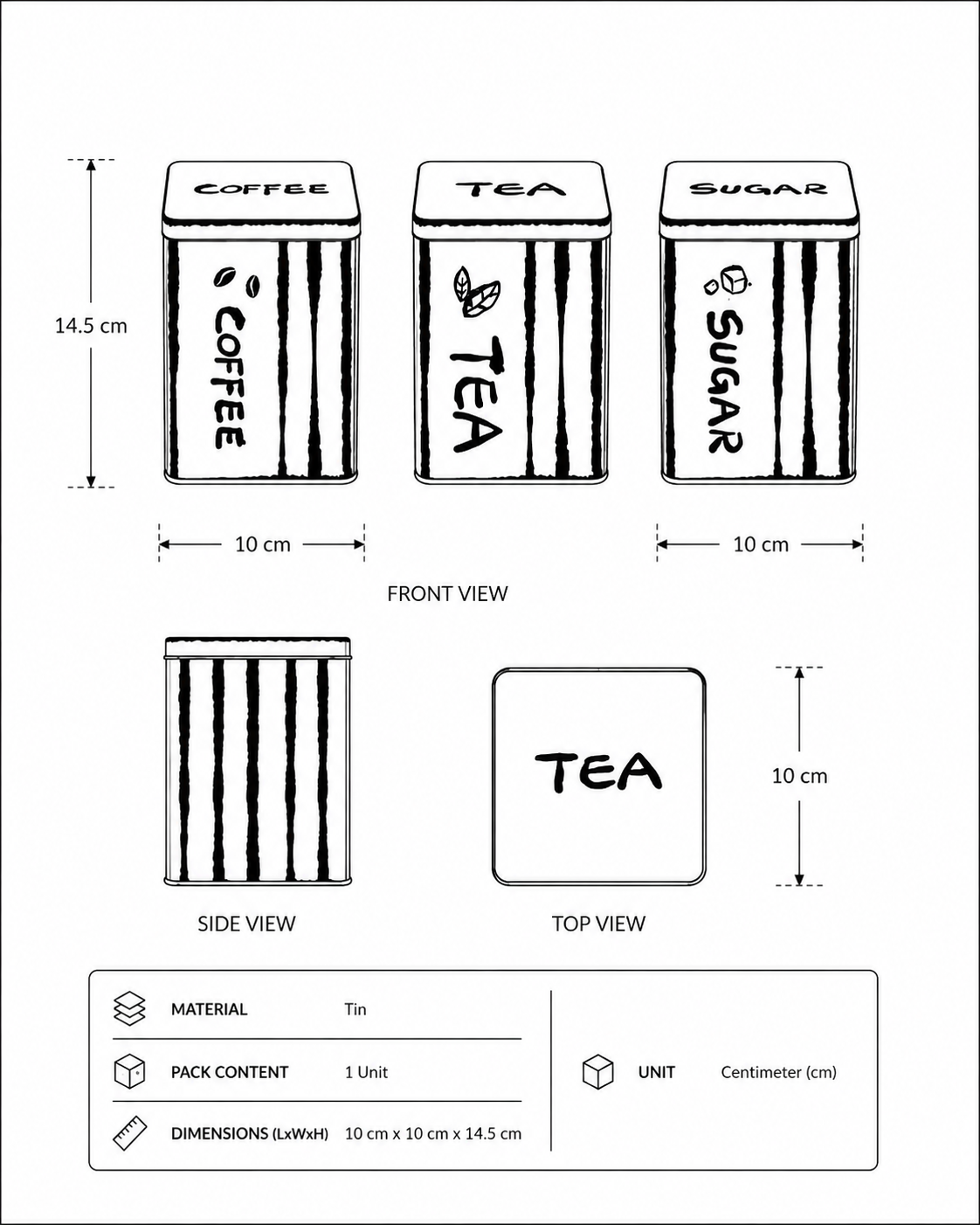 Striped Kitchen Storage Canisters - Set Of 3 