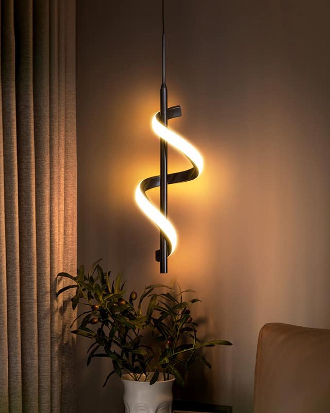 Spiral Lustre LED Pendant Light - Black - The Decor Kart 