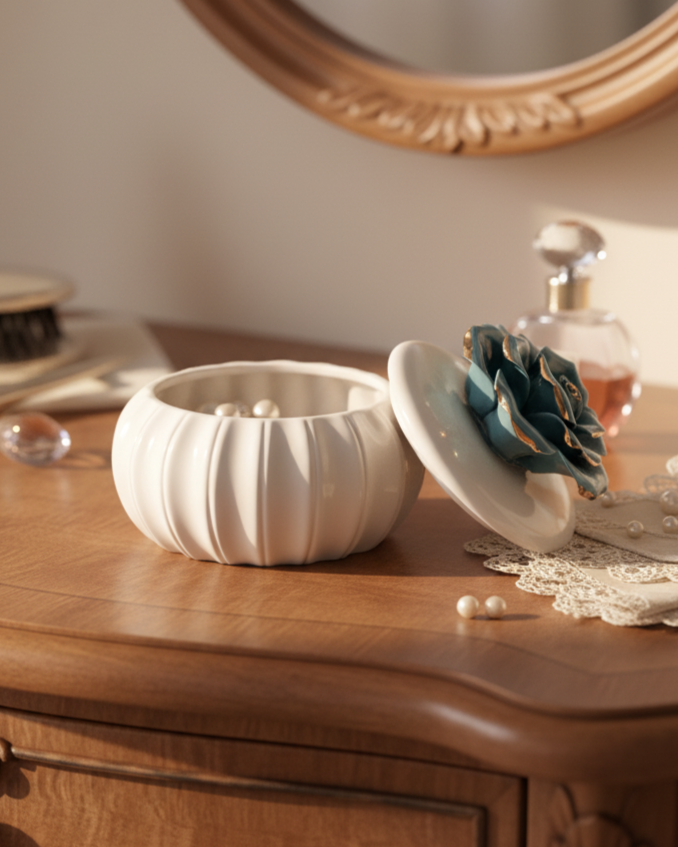 Ivory Blossom Trinket Keeper - Blue 