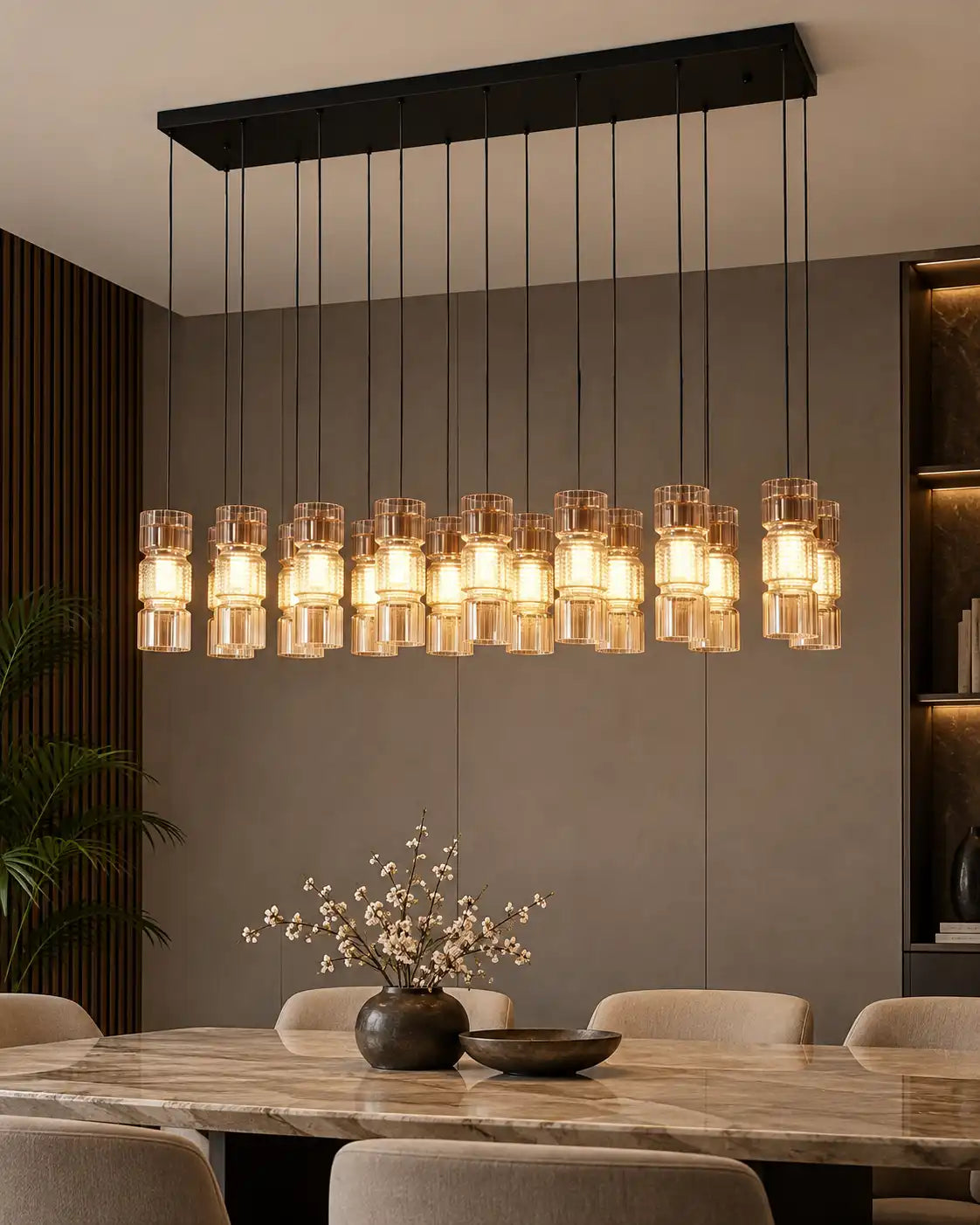 Prisma Column Linear Chandelier Amber - 16 Lights