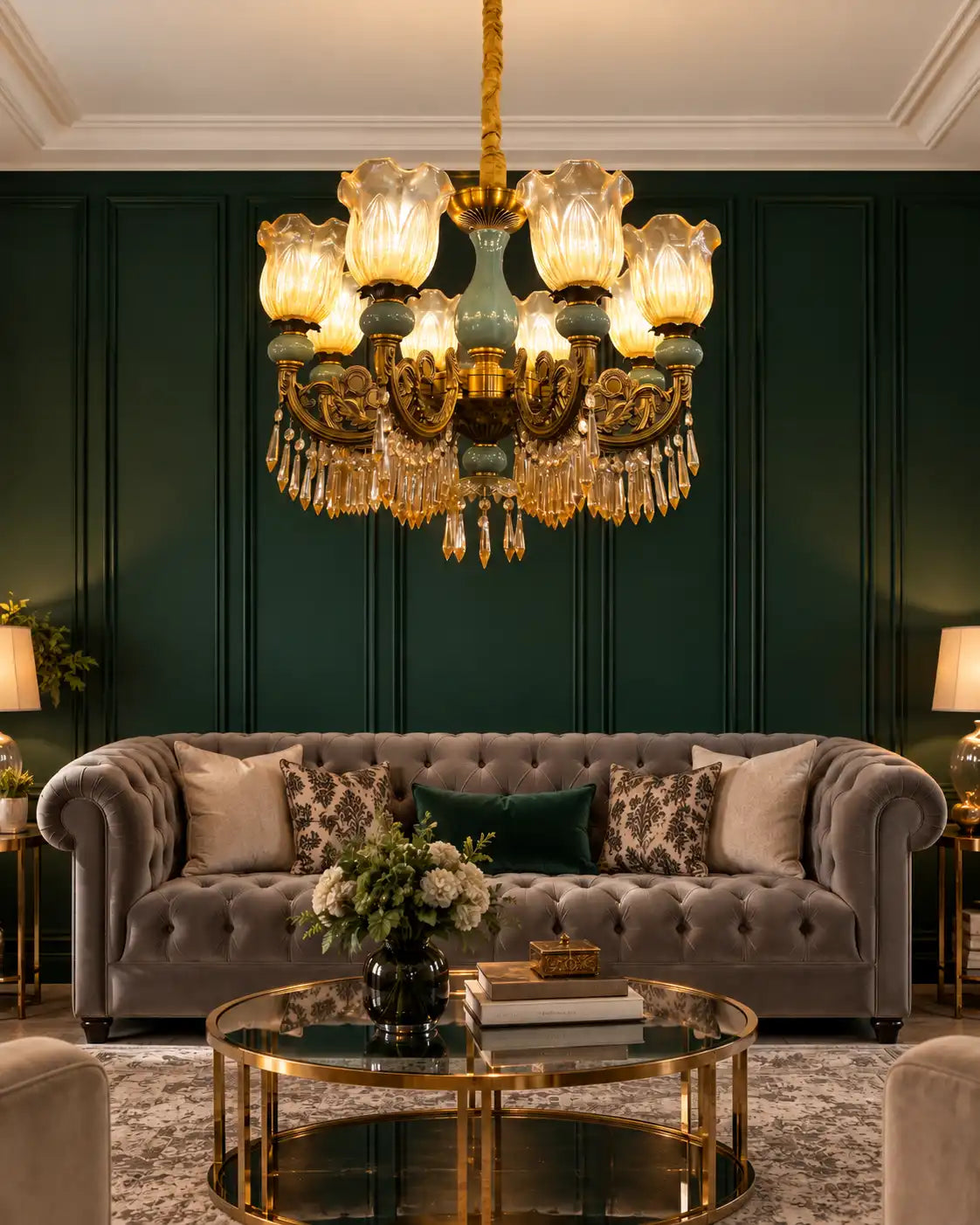 Celadon Crest Chandelier - 8 Lights