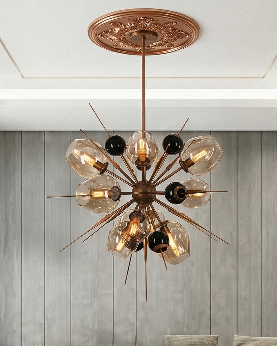 Designer Glass Globe Burst Chandelier - Amber 