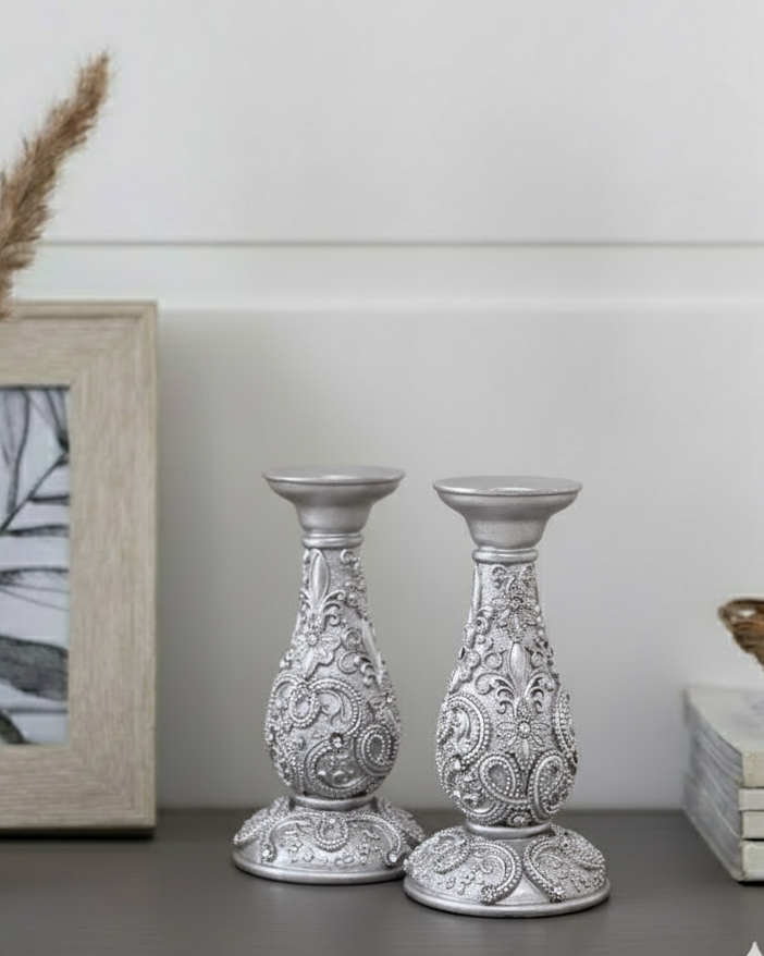 Silver Ornate Floral Candle Stand - Small 