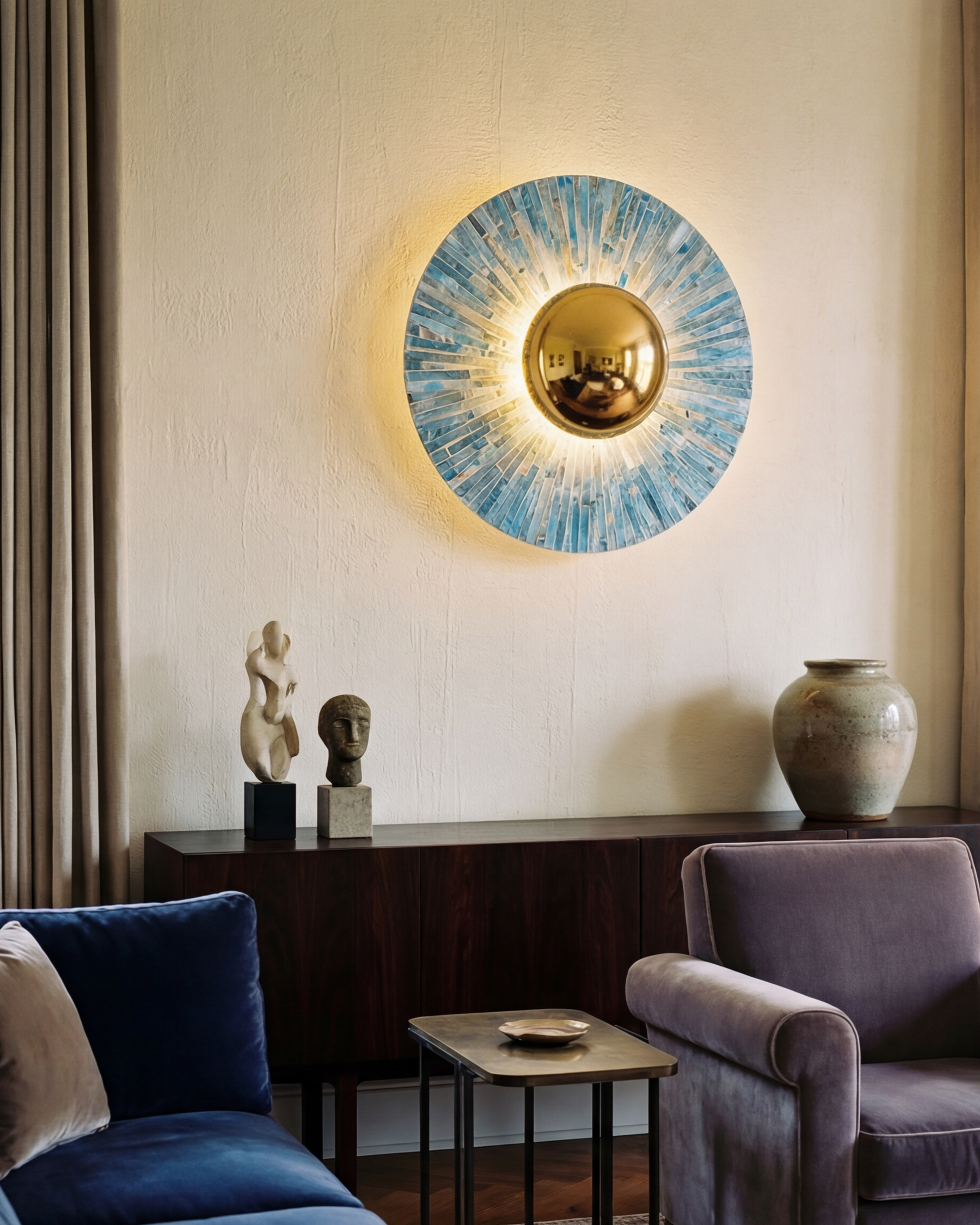 Oceanic Blue Mosaic Sunburst Wall Light 