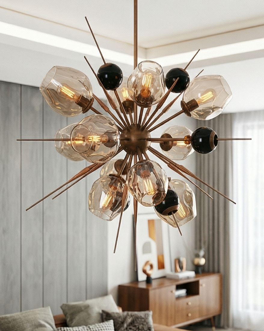Designer Glass Globe Burst Chandelier - Amber 