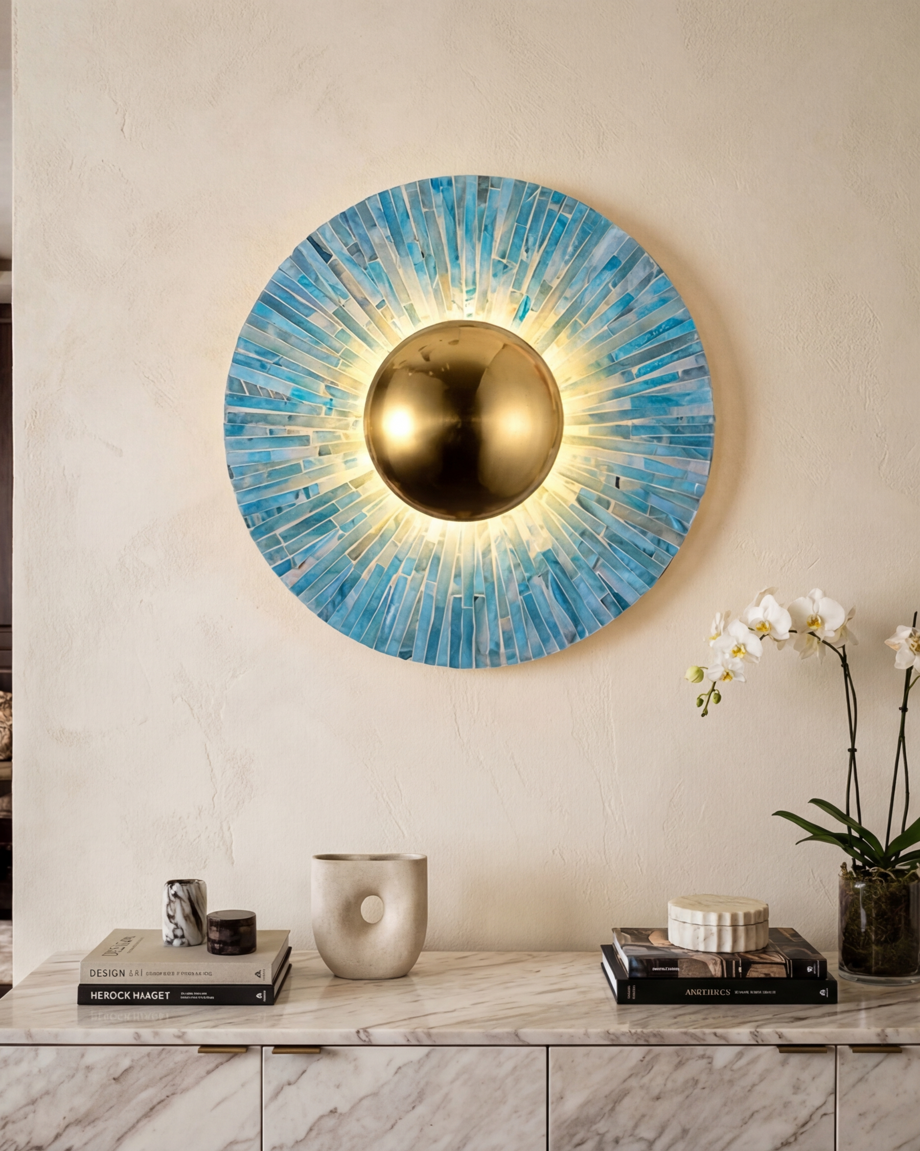 Oceanic Blue Mosaic Sunburst Wall Light 