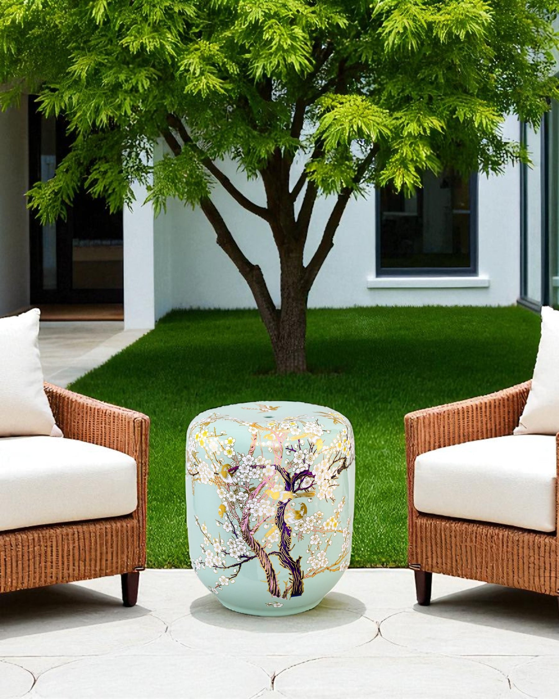 Sakura Blossom Garden Stool - Mint Green 