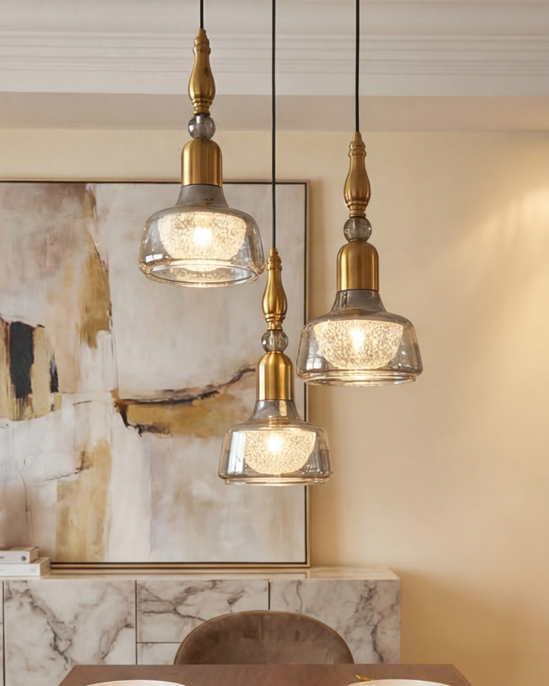 Vintage Glass Trio Pendant Light 