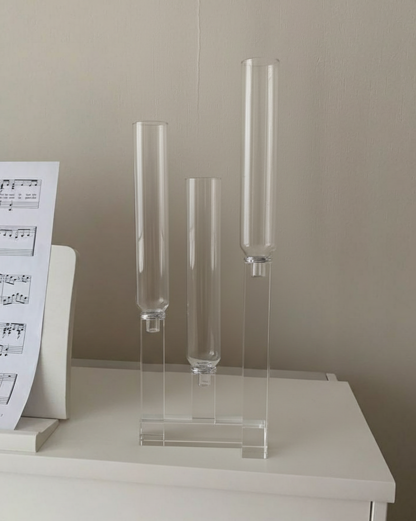 3-Arm Crystal Clarity Modern Candle Stand 