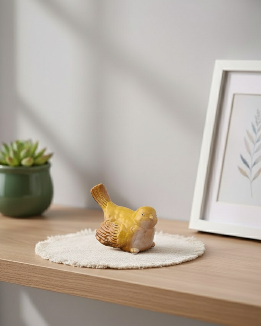 Blossom Finch Decorative Bird Figurine - Yellow 