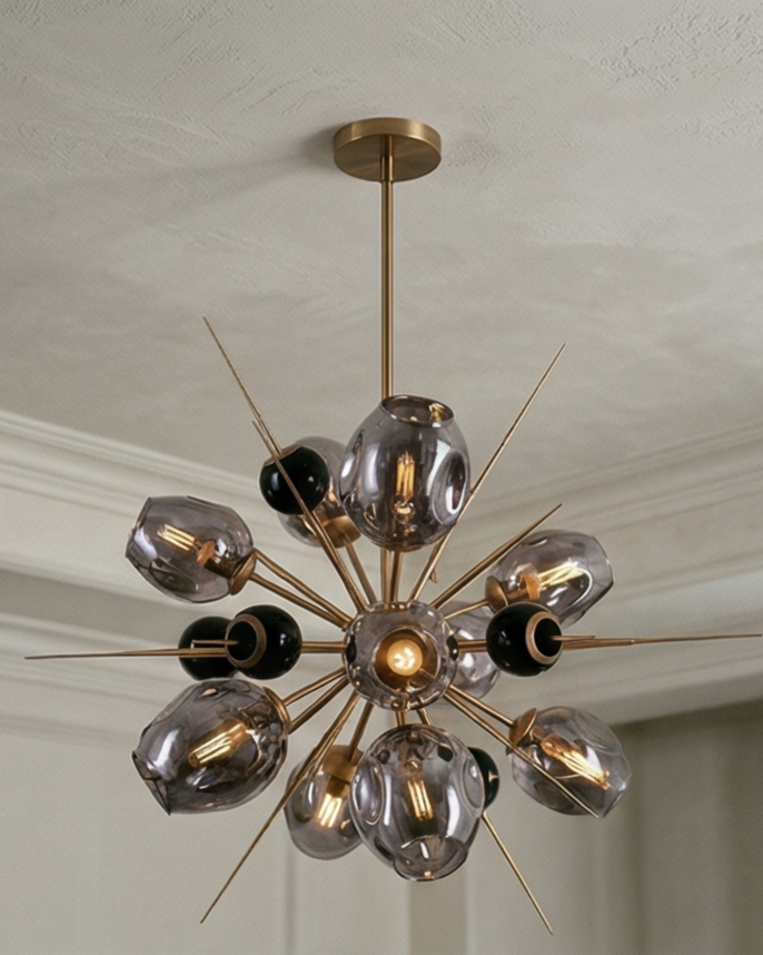 Designer Glass Globe Burst Chandelier - Smoke 