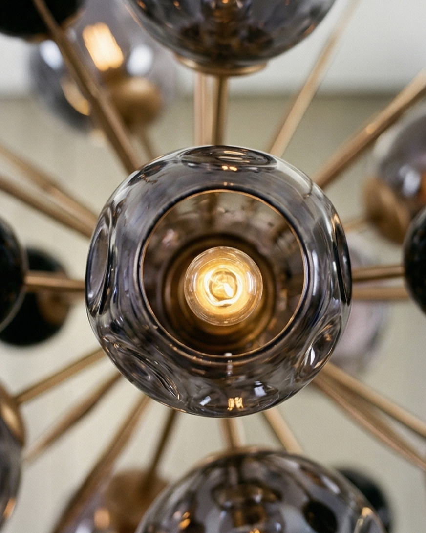 Designer Glass Globe Burst Chandelier - Smoke 