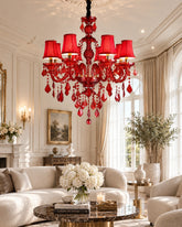 Ruby Shade Cascade Chandelier - 8 Bulbs 