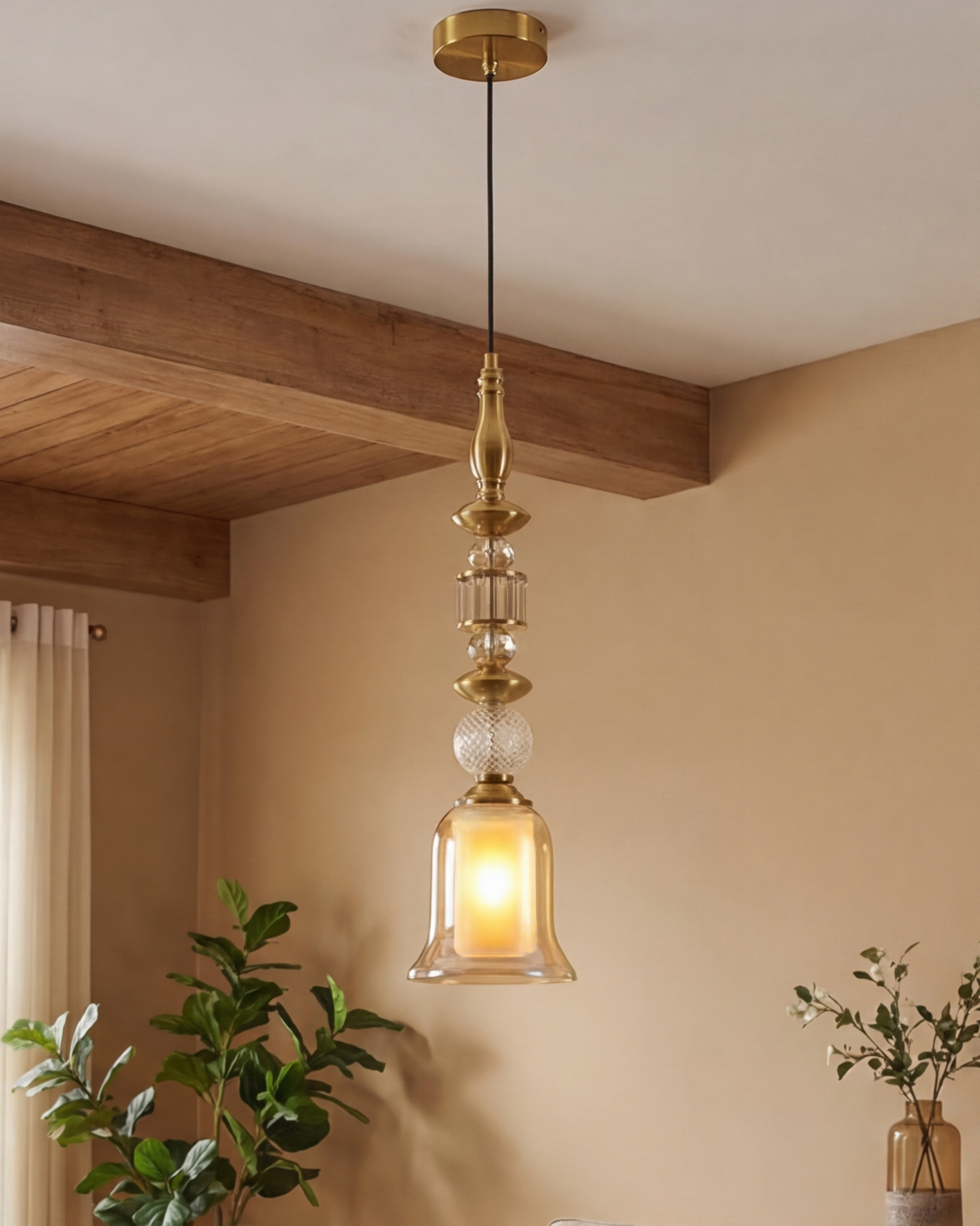 Royal Crystal Accent Pendant Light - Amber 