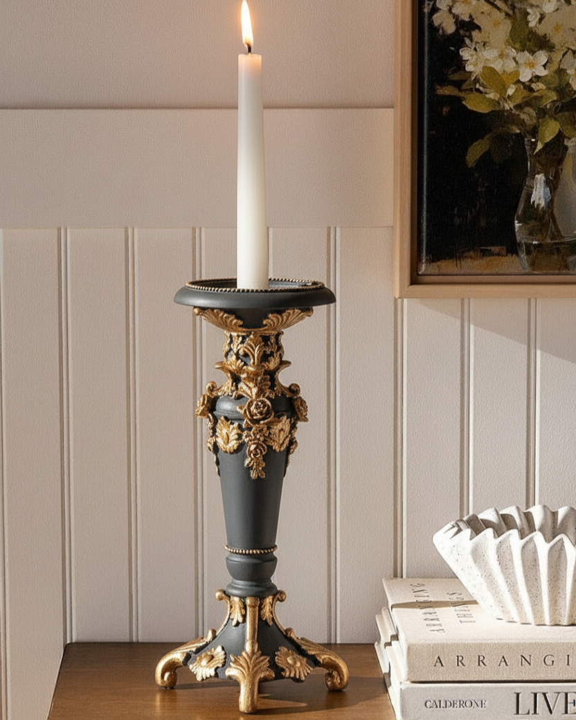 Imperial Green & Gold Floral Candle Stand 