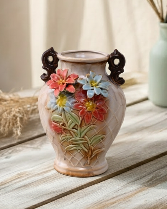 Vintage Bloom Embossed Ceramic Flower Vase 