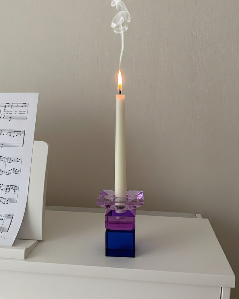 Amethyst Cube Crystal Candle Holder 