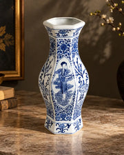 Blue & White Floral Figure Panel Vase
