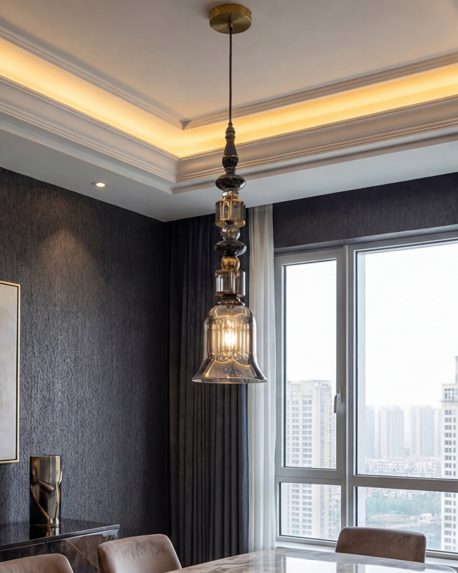 Royal Crystal Accent Pendant Light - Smoke 