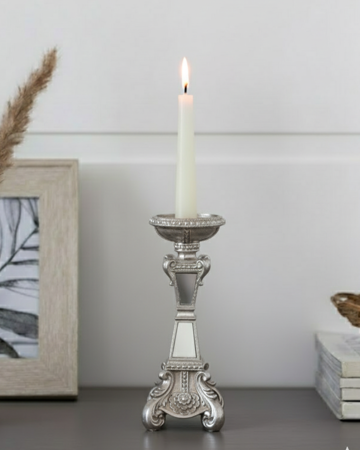 Regal Mirror Pedestal Candle Stand - Silver 