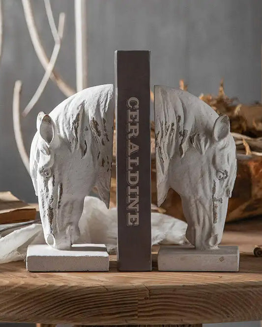 White Horse Head Bookend Set