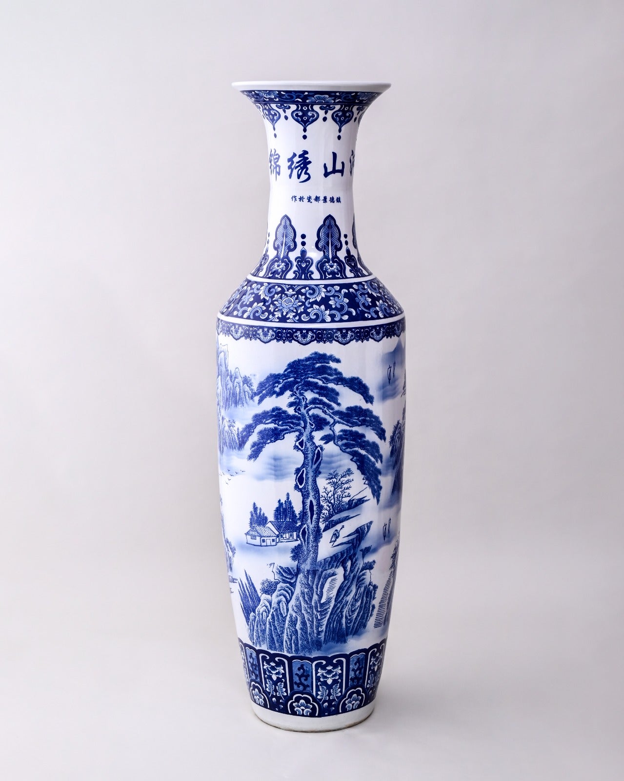 Majesty of Mountains Blue & White Tall Floor Vase - 125 cm 