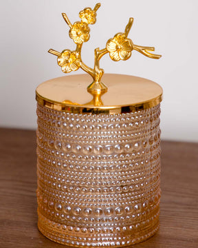 Golden Glass Jars With Flower Lid