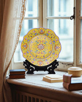 Royal Floral Enamel Decorative Plate - Yellow  