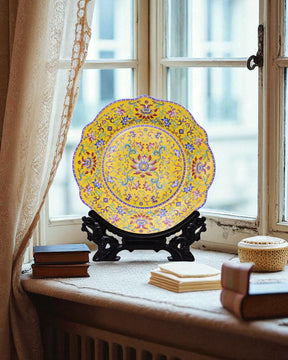 Royal Floral Enamel Decorative Plate - Yellow  