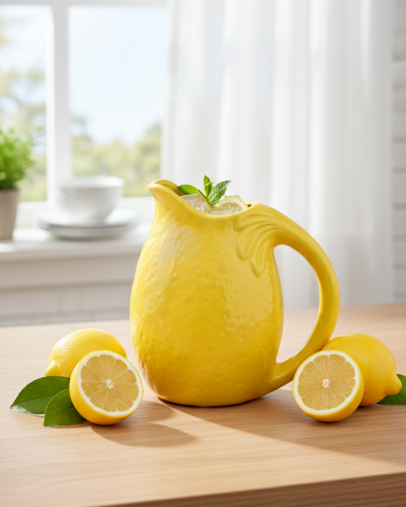 Lemon Glow Ceramic Pitcher Vase - Large 