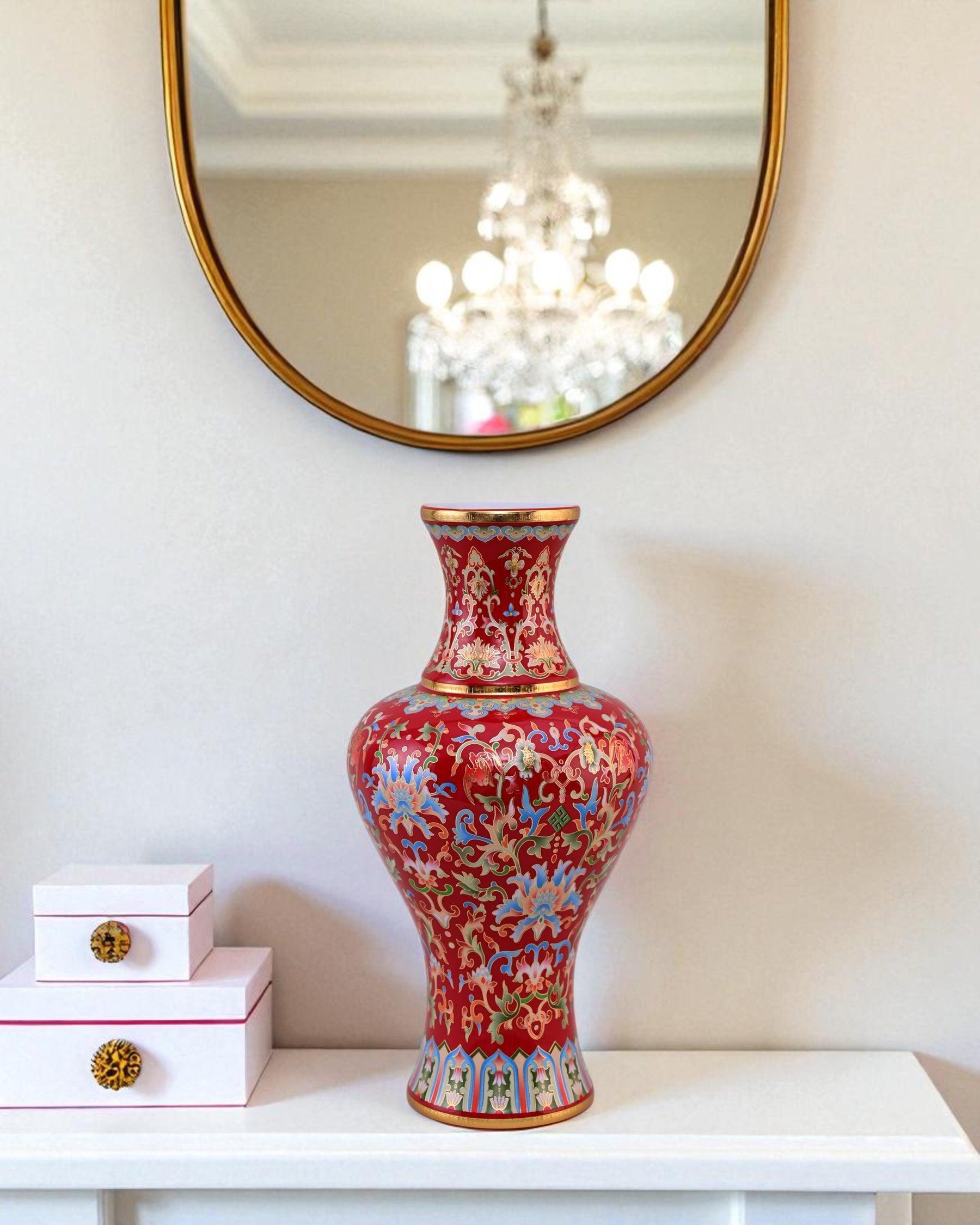 Majestic Enamel Cloisonne Flower Vase - Red 