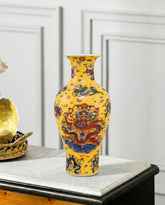 Dragon Motifs Symbolizing Ceramic Vase - Yellow 