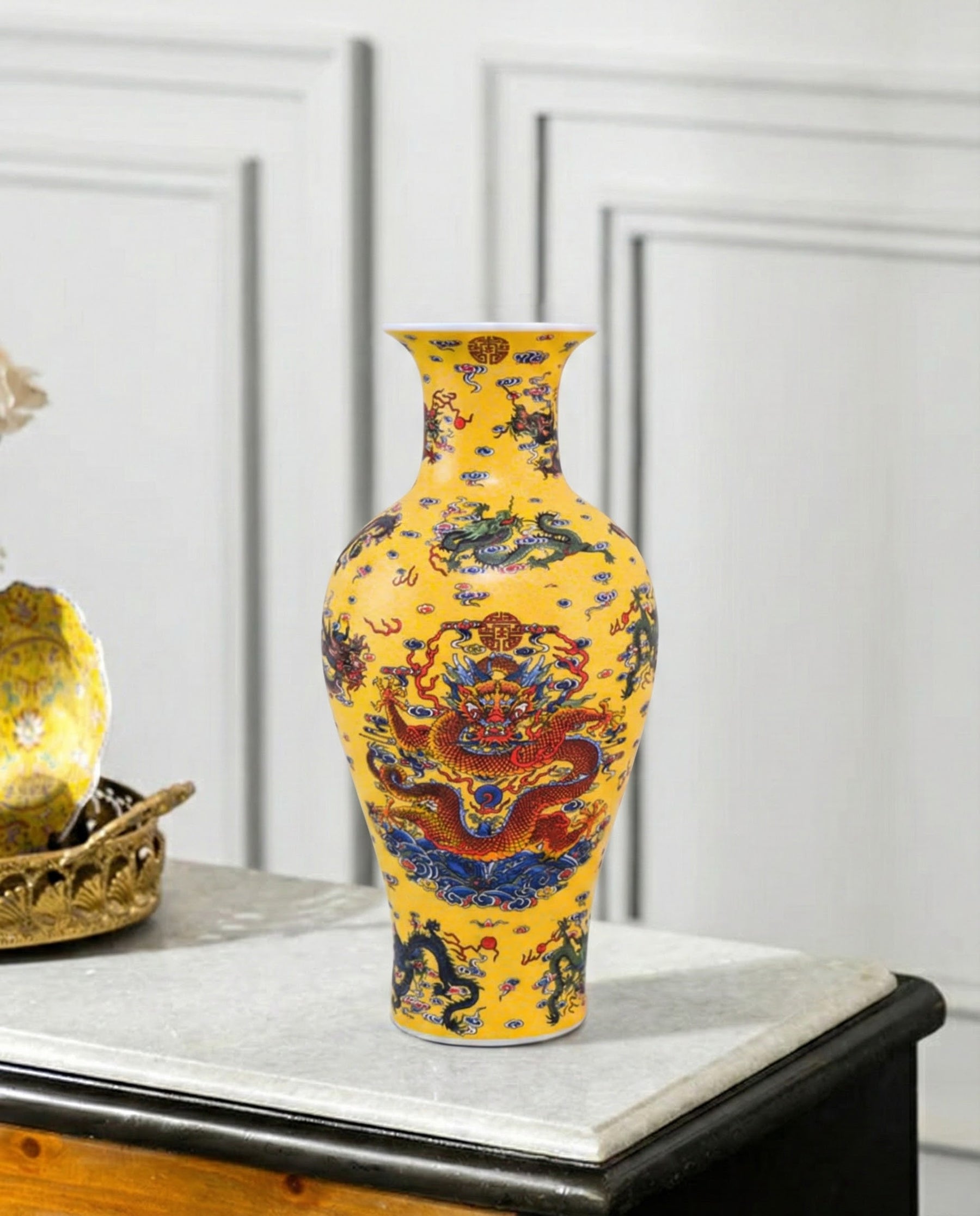 Dragon Motifs Symbolizing Ceramic Vase - Yellow 