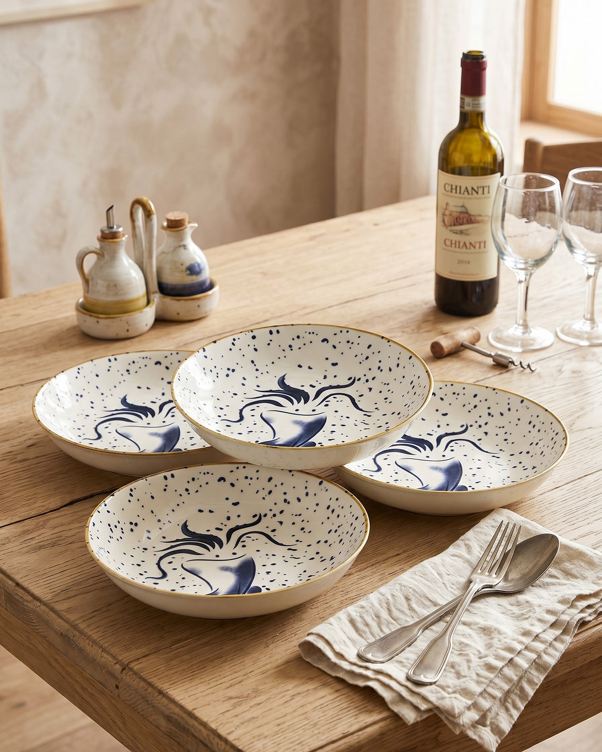 Squid Sketch Pasta Bowl - Set Of 4