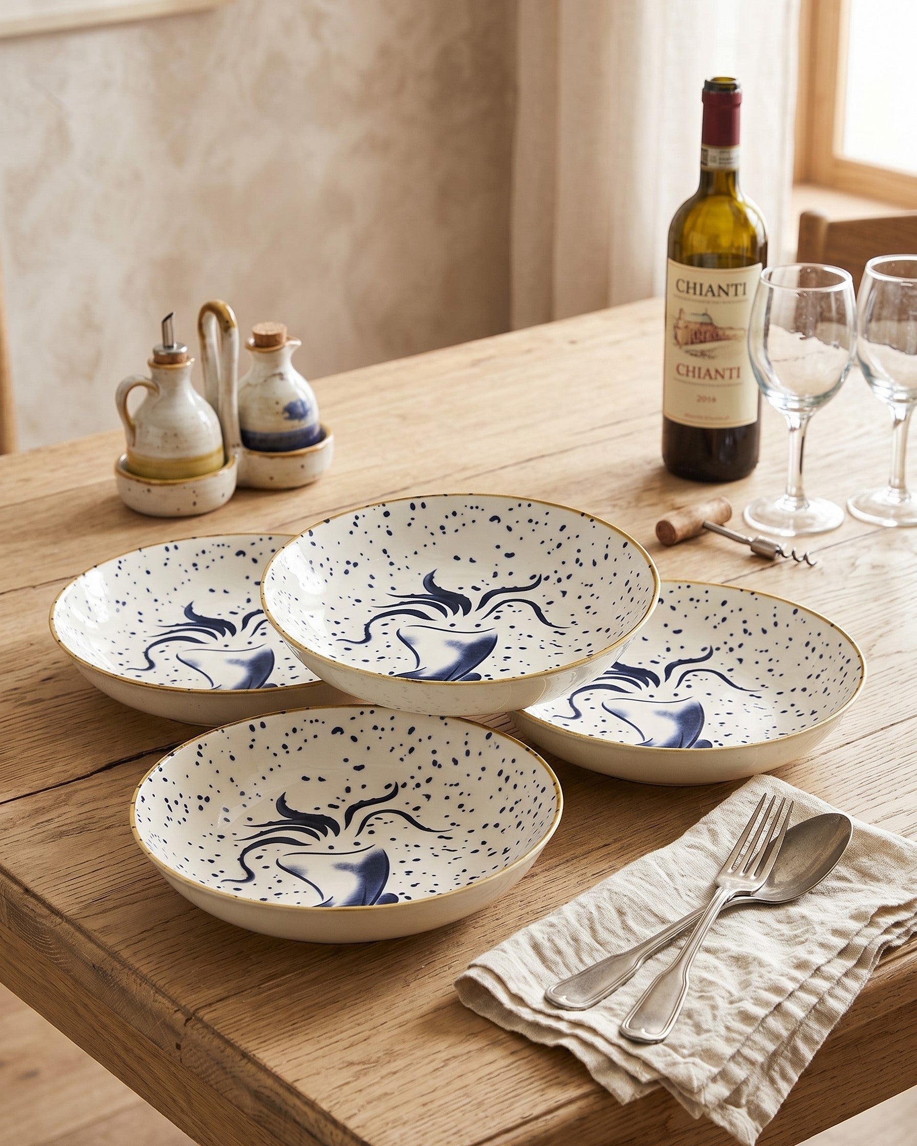Squid Sketch Pasta Bowl - Set Of 4 