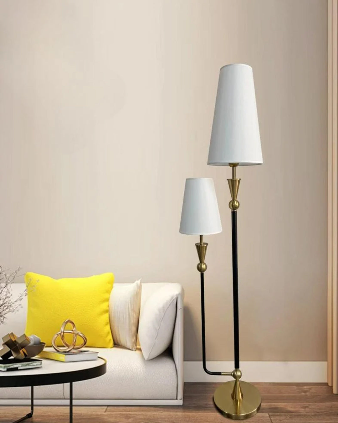 Contemporary Twin Light Floor Lamp - White 