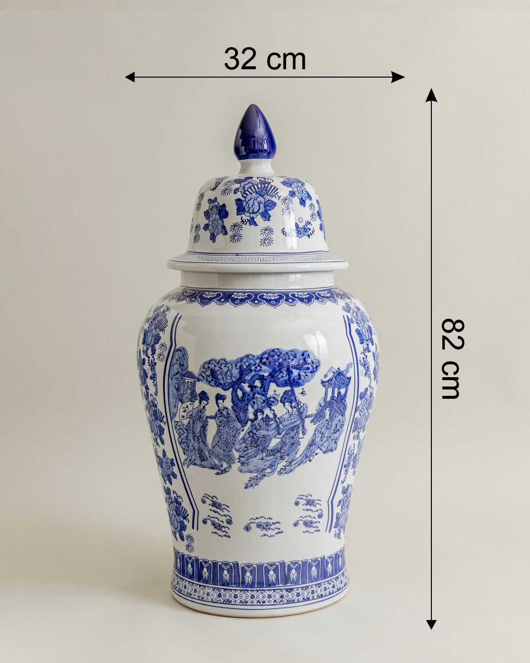 Imperial Blue Dynasty Scene Temple Jar - 82 Cm 