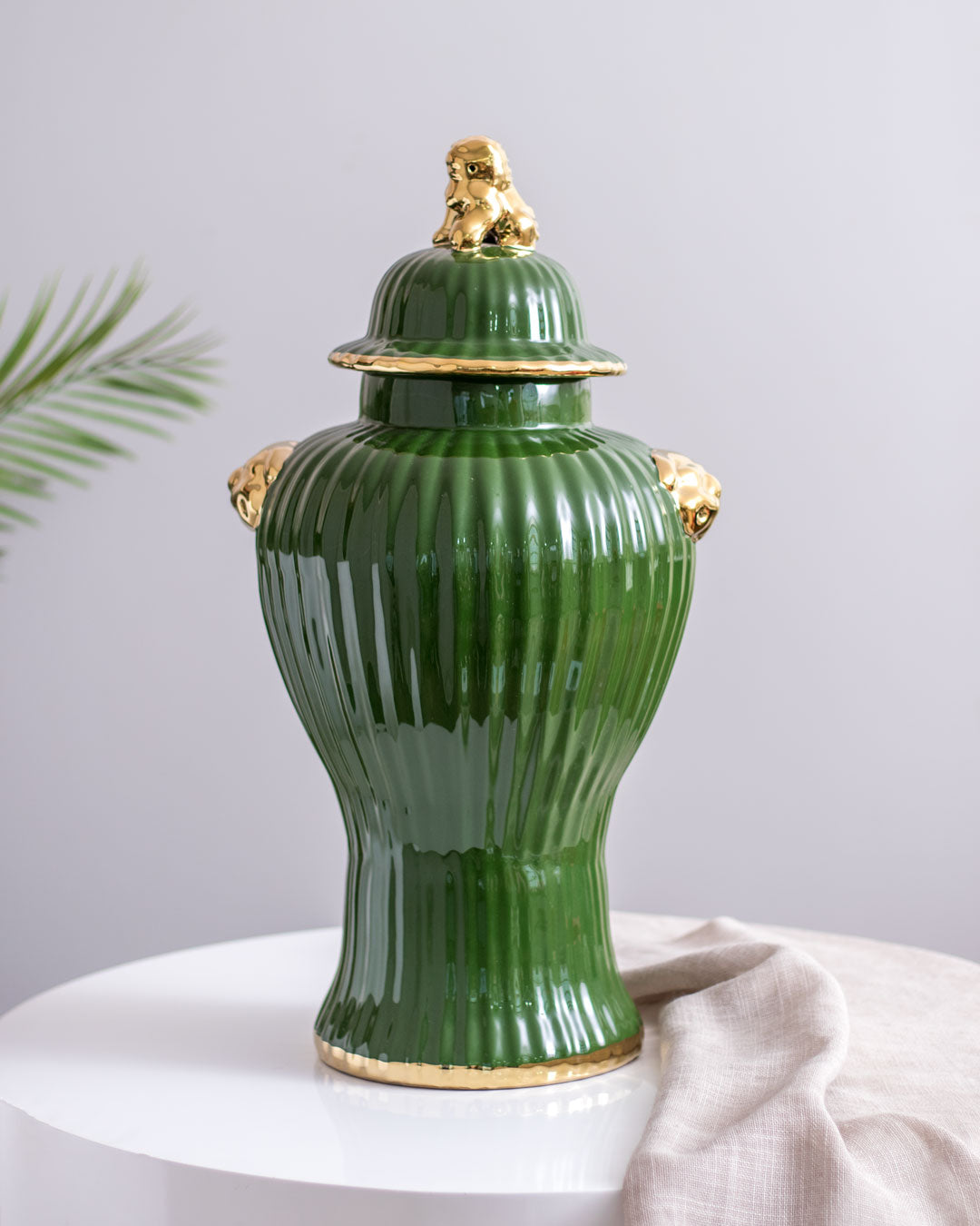 Luxe Royal Green Foo Dog Temple Jar