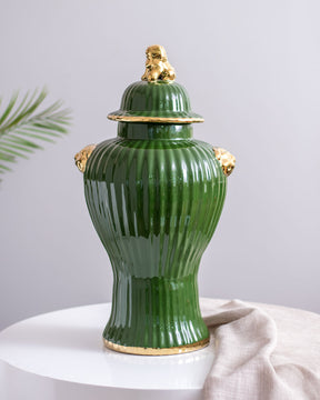 Luxe Royal Green Foo Dog Temple Jar