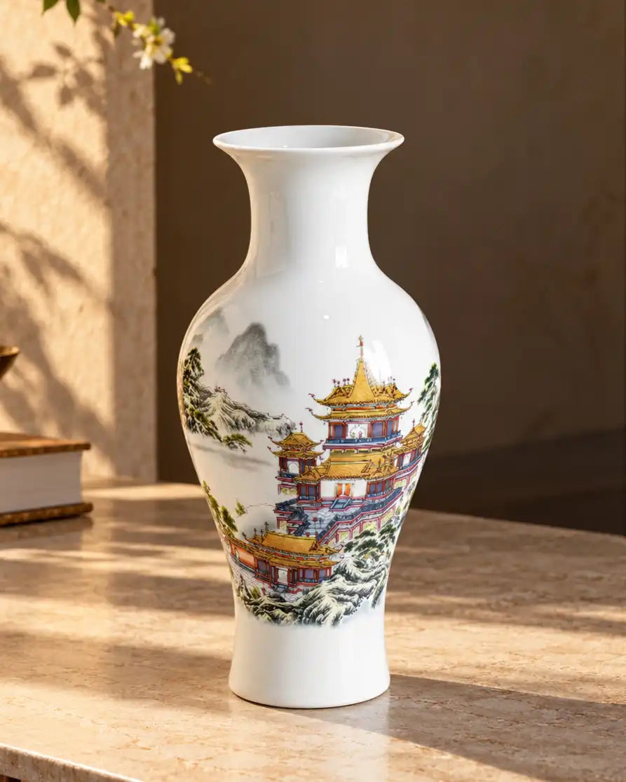 Oriental Mountain Palace Landscape Vase