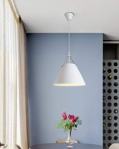 Leather Strap Pendant Light - White 