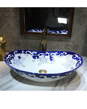 Blue Vine Porcelain Counter Top Basin