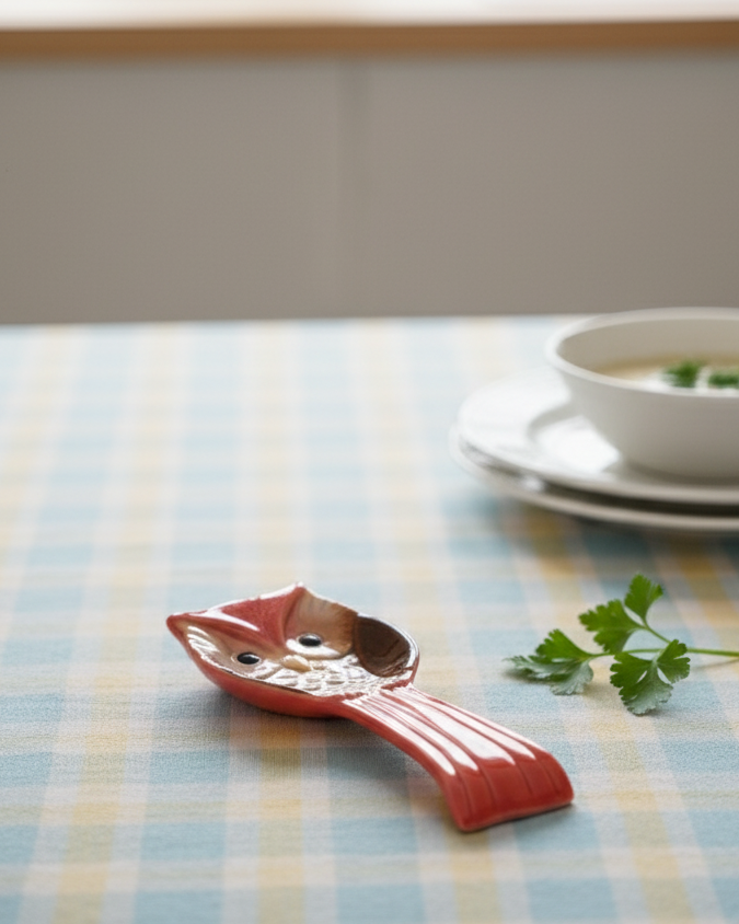 Scarlet Owl Ceramic Spoon Rest - Red 