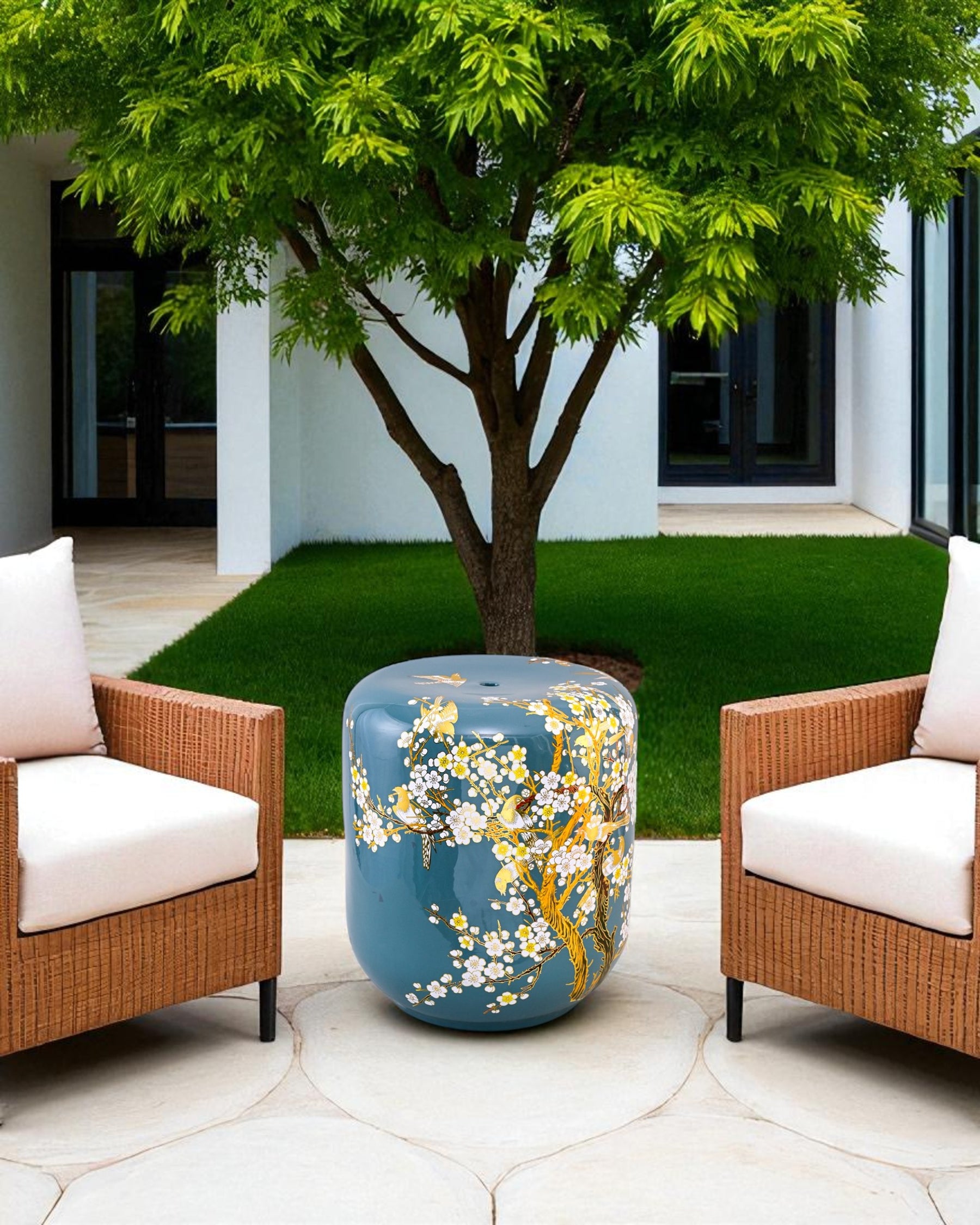 Sakura Blossom Garden Stool - Teal Green 