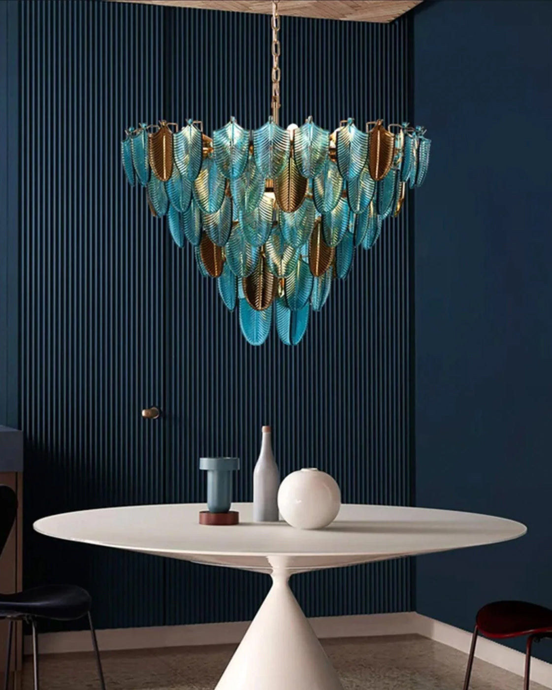 Blue Crystal Leaf Chandelier - 600MM 
