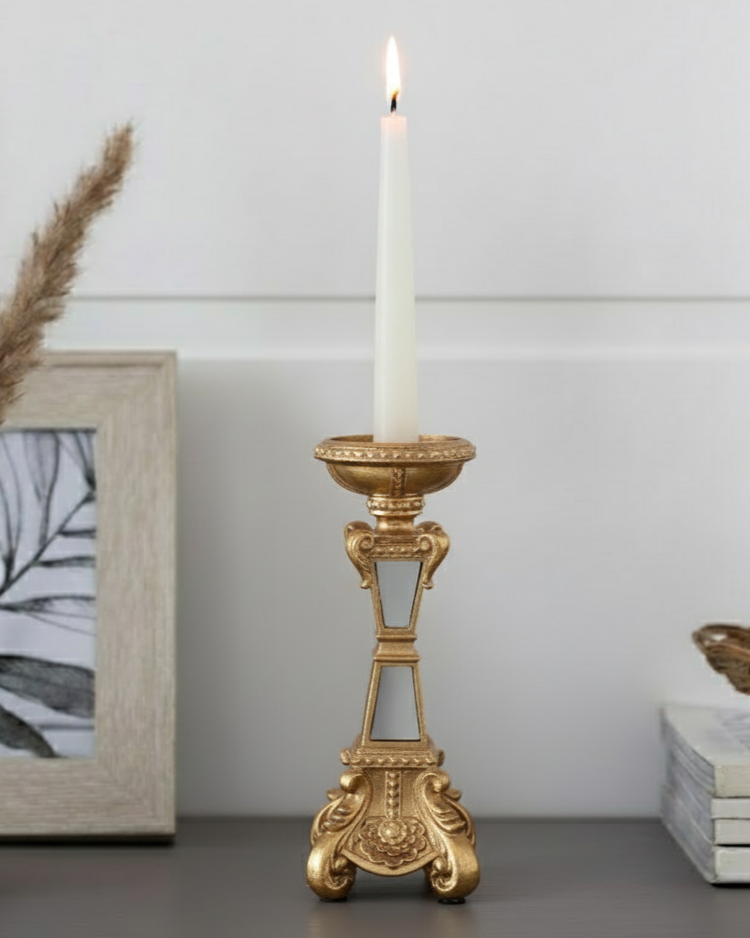 Regal Mirror Pedestal Candle Stand - Gold 