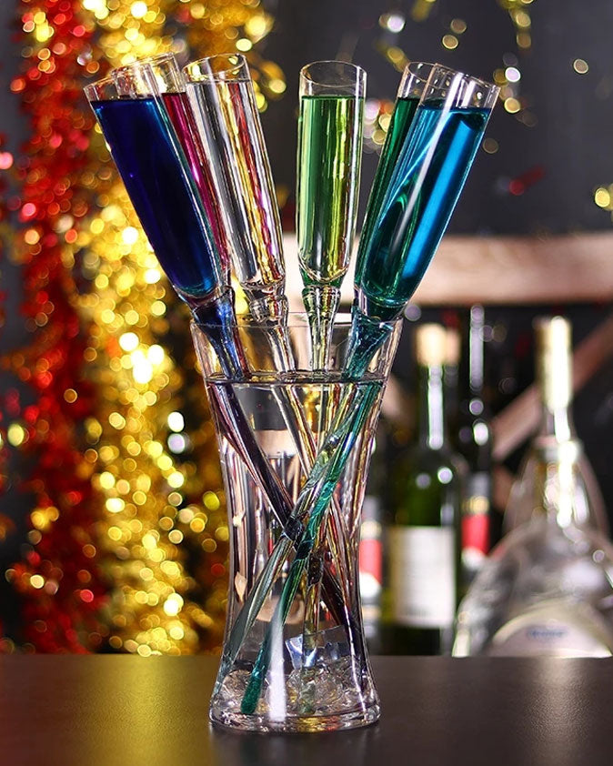 'Rainbow Dipped' Baseless Champagne Glasses With Vase - Set Of 6