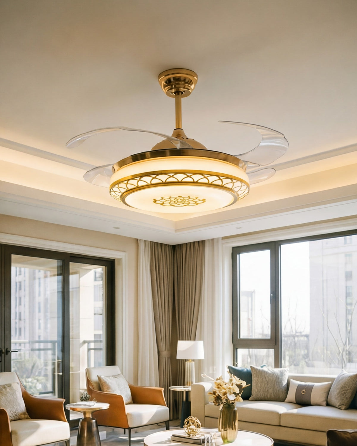 Regal Halo Retractable Ceiling Fan + Chandelier Light (with Remote Control)