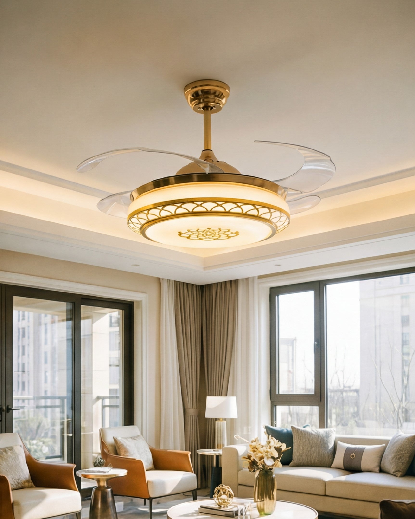 Regal Halo Retractable Ceiling Fan + Chandelier Light (with Remote Control) 