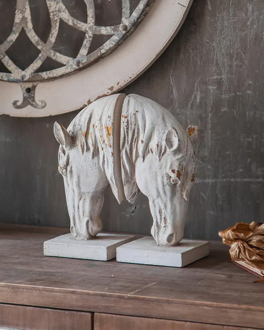 White Horse Head Bookend Set
